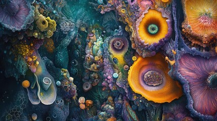 Aerial view of a utopian forest, animals interacting playfully, rich colors, surreal landscape blending dreams and nature