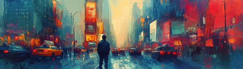 Artistic detective scene with expressionist brush strokes, showcasing clues hidden in a bustling cityscape