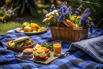 Scenic Picnic in Nature: Idyllic Outdoor Gathering with Lush Greenery
