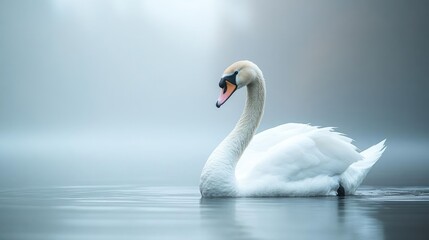 Fototapeta premium Frontal view of a graceful swan, minimalist lines capturing elegance and tranquility, serene pastel colors