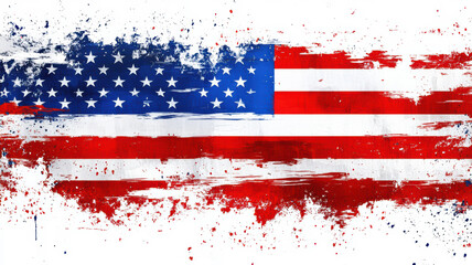 Watercolor American Flag with White Background
