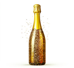 Collection set of gold sparkling champagne bottle with twinkle glitter on isolated background.elements for party and celebration design