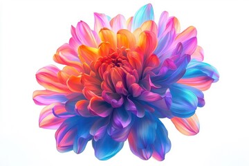 Obraz premium A neon style chrysanthemum, isolated on a white background, glowing with bright and captivating colors.