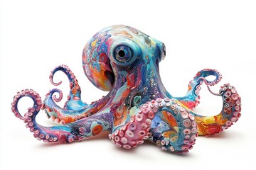 An abstract colorful octopus, isolate on white background, showcasing bold strokes and dynamic forms.