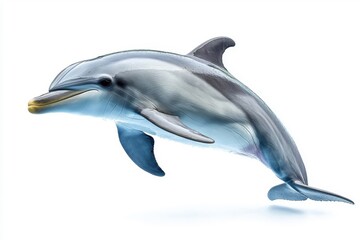 A dolphin isolate on white background, showing its streamlined body and smooth skin.