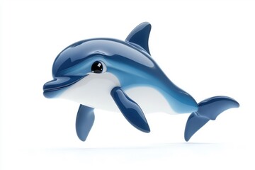 Fototapeta premium A 3D cartoon dolphin character, isolate on white background, with friendly features and a playful expression.