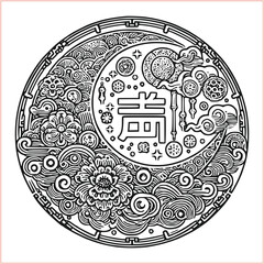 lunar new year Chinese dragon Dragon with round shield  out vector silhouette