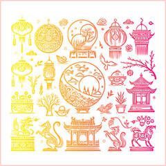 lunar new year Chinese dragon Dragon with round shield  out vector silhouette
