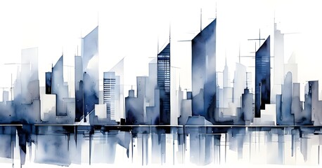 modern city skyline using clean lines and geometric forms