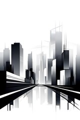 modern city skyline using clean lines and geometric forms