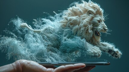 White Lion Leaping From Phone