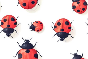 Flat style seamless pattern of ladybugs, isolate on white background.