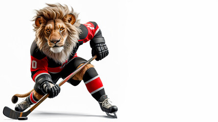 American Ice Hockey, Anthropomorphic Lion playing Ice Hockey