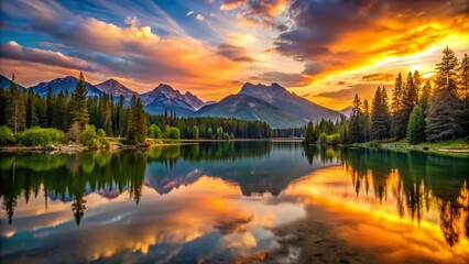 Serene Silhouette of Mountains Reflected in a Tranquil Lake at Sunset