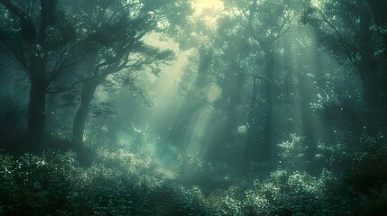 Enchanted Forest: Sunbeams Through Mist