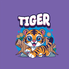Vector Illustration of Tiger with Cute Zoo Vector Illustration Available for Tshirt Design