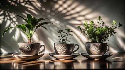 Silhouette of Three Potted Plants on a Table - Minimalist Home Decor
