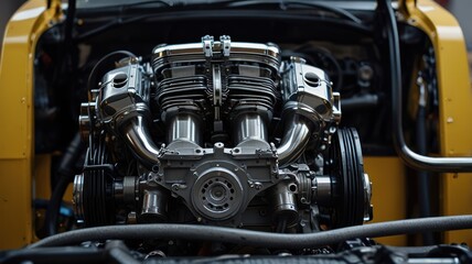 Fototapeta premium Close up shot of a shiny, powerful car engine.