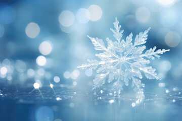 generated illustration of close-up of a snowflake. Winter background