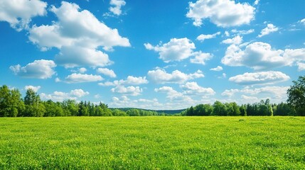 Obraz premium Serene Green Field Under a Bright Blue Sky
