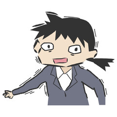 ガチガチに緊張するスーツを着た女性のイラスト
