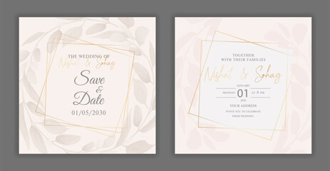Watercolor Square Wedding event & party Invitation card Set Template