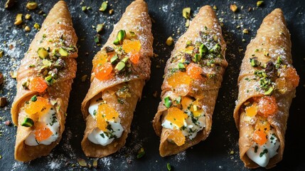 Cannoli with pistachios and orange zest
