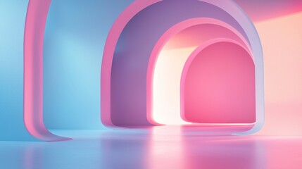 Abstract modern gradient interior with soft pink and blue lighting creating a futuristic vibe