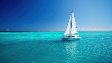 Fototapeta premium Elegant Catamaran Sailing in Turquoise Waters