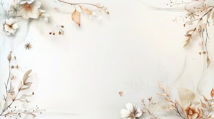 Bohemian Wedding Invitation with Autumn Flowers and Green Leaves. Wooden Arch Decorated in Earth Tones and Ombre Colors on a Clean White Background. Elegant Rustic Design for Special Celebrations.