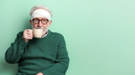 Elderly Man Relaxing with Tea: Serene Editorial Image