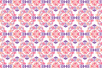 Fototapeta premium Seamless Abstract Floral and Geometric Pattern for Textile and Fabric Design with Colourful Blossoms and Vintage Paisley Elements