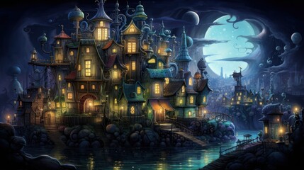 Fantasy Village under the Moonlight