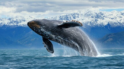 Fototapeta premium Majestic Whale Breaching in Kaikoura Waters
