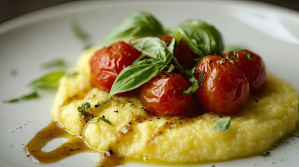 Creamy Polenta with Roasted Tomatoes and Fresh Herbs