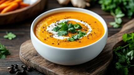 Delicate Vegan Carrot Soup with Fresh Herbs