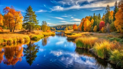 Fototapeta premium Stunning Autumn River Scene in Farnebofjarden National Park, Sweden - Nature's Beauty Unveiled