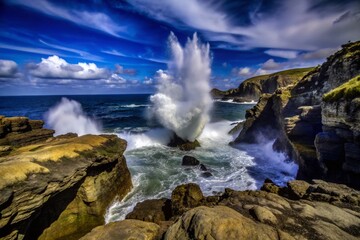 Obraz premium Stunning Blowholes of Bufones de Pria in Asturia, Spain - Natural Ocean Wonders