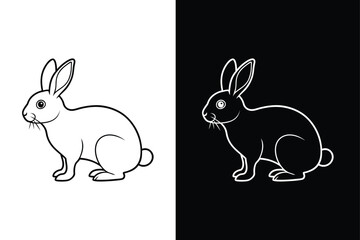 Elegant Rabbit Silhouette. Black Line Art Vector Illustration