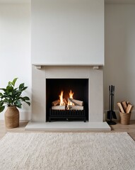 a fireplace with logs on plain white background