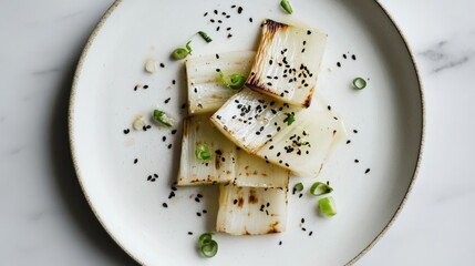 Roasted Kohlrabi with Sesame Dressing on Plate