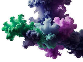 Obraz premium Acrylic color pigment and ink cloud in water. Abstract smoke on white background with copy space. Fancy dream cloud of ink underwater. Purple, blue and pink