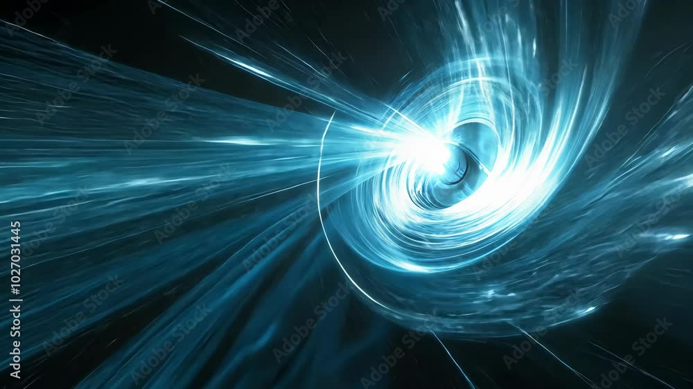 Wall mural a bright, blue spiral of light against a dark background