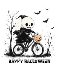 Fototapeta premium Cute Spooky Bicycle, Ghost on a Bicycle, Spooky Cycling Art, Halloween Bicycle Ride, Skeleton on Bike, Ghostly Bicycle Ride, Adorable Ghost Biker, Spooky Bike Rider, Cute Ghost on Bike, Halloween Bike