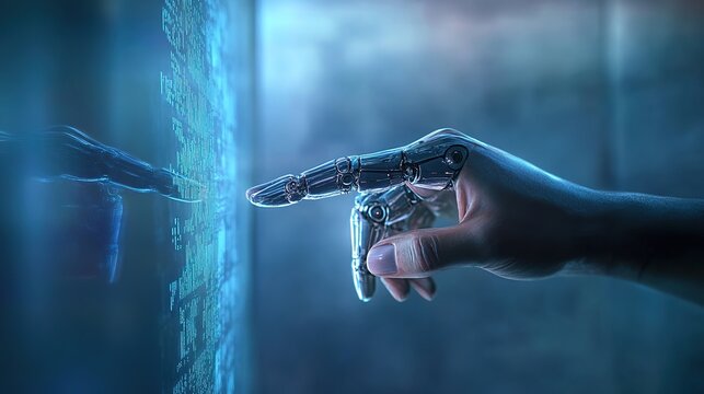 Futuristic Hand Touching Digital Interface