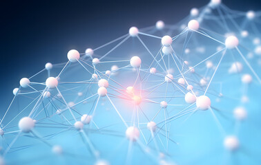 Abstract digital background with glowing molecular structures and DNA design, demonstrating the connection between science and technology.