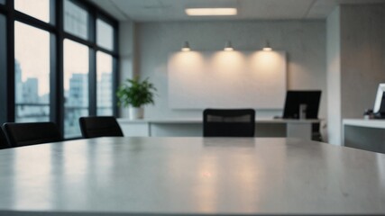 Fototapeta premium minimalist interior office meeting room with chairs near the windows with white table near the window