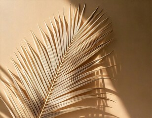 Obraz premium Shadows of falling palm leaves over a smooth beige background, generative ai