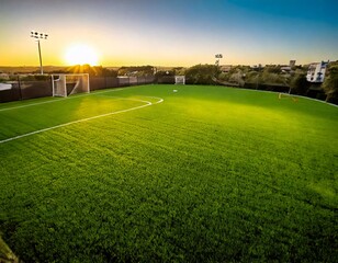 Naklejka premium neat green grass on the football field,