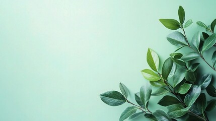 Fresh Green Leaves on Soft Mint Background